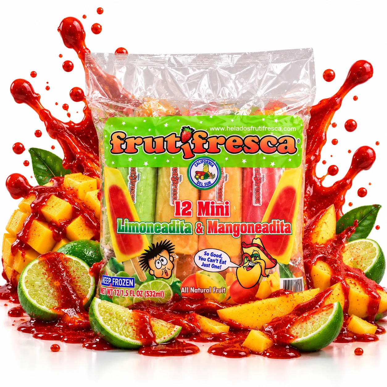 Mini Paletas FrutiFresca con Chamoy y Fruta Fresca FrutiFresca